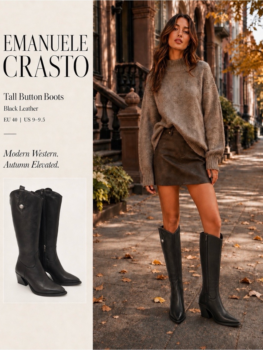 Emanuele Crasto Tall Button Boots Black Leather Size EU 40 US 9-9.5 Like New
